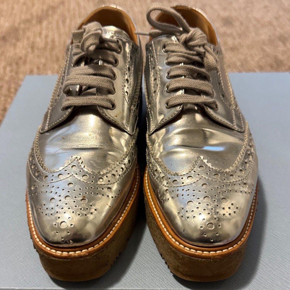 Prada Men's Silver Brogue Oxfords